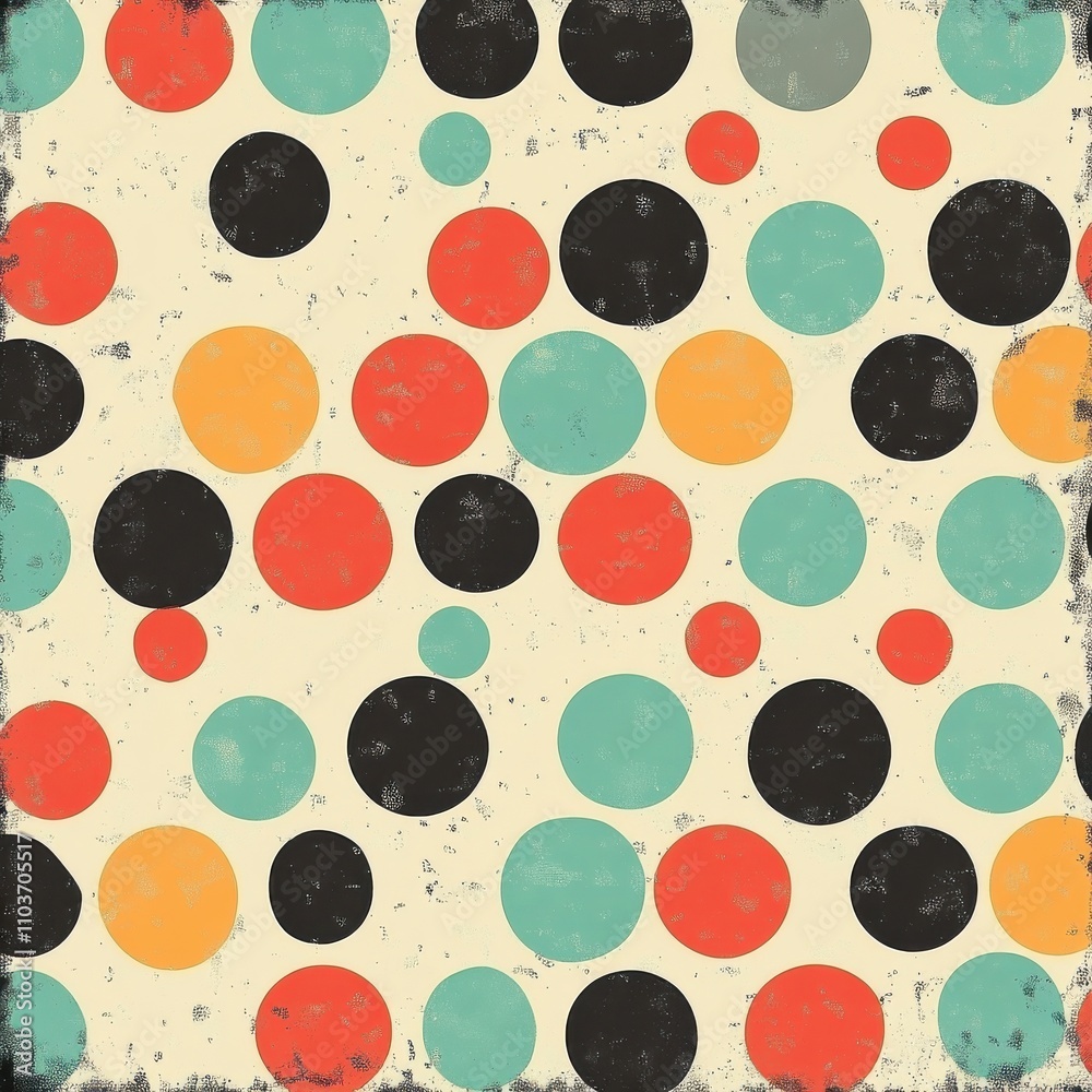 Poster colorful retro polka dots in various sizes, creating a vibrant and playful pattern.