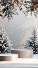 Product mockup scene for the winter holiday. Festive background with empty podium. 
