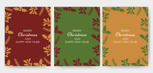 Set of Merry Christmas background, banner, cover, poster design with trendy style illustration