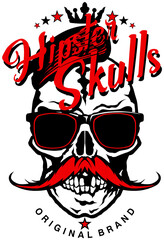 Tête de mort à moustache hipster skull moustachu et crane lunette de soleil et mon logo