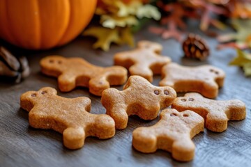 Pumpkin flavored dog snacks shaped like bones and paws
