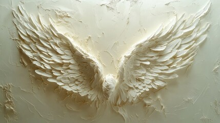 Elegant 3D angel wings mural featuring intricate texture, ideal for wallpaper, decor projects, posters, or greeting cards. A stunning visual centerpiece.