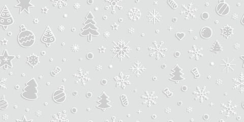 Christmas symbols set, winter background, seamless pattern, light gray background, vector design