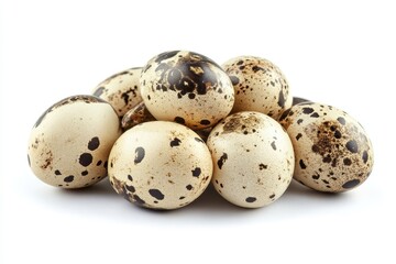 Quail eggs placed on a white backdrop