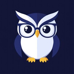 Obraz premium Cute cartoon owl wearing glasses on a dark background.