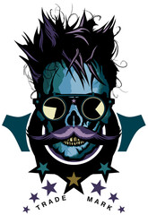 Tête de mort à barbe hipster skull et crane barbu lunette de soleil