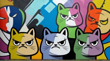 Abstract street art mural of cats