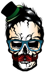 Tête de mort à moustache hipster skull moustachu et crane chapeau