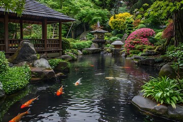 japanese garden with pond