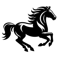 Running horse vector icon., black and white horse