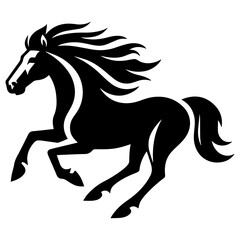 Running horse vector icon., black and white horse