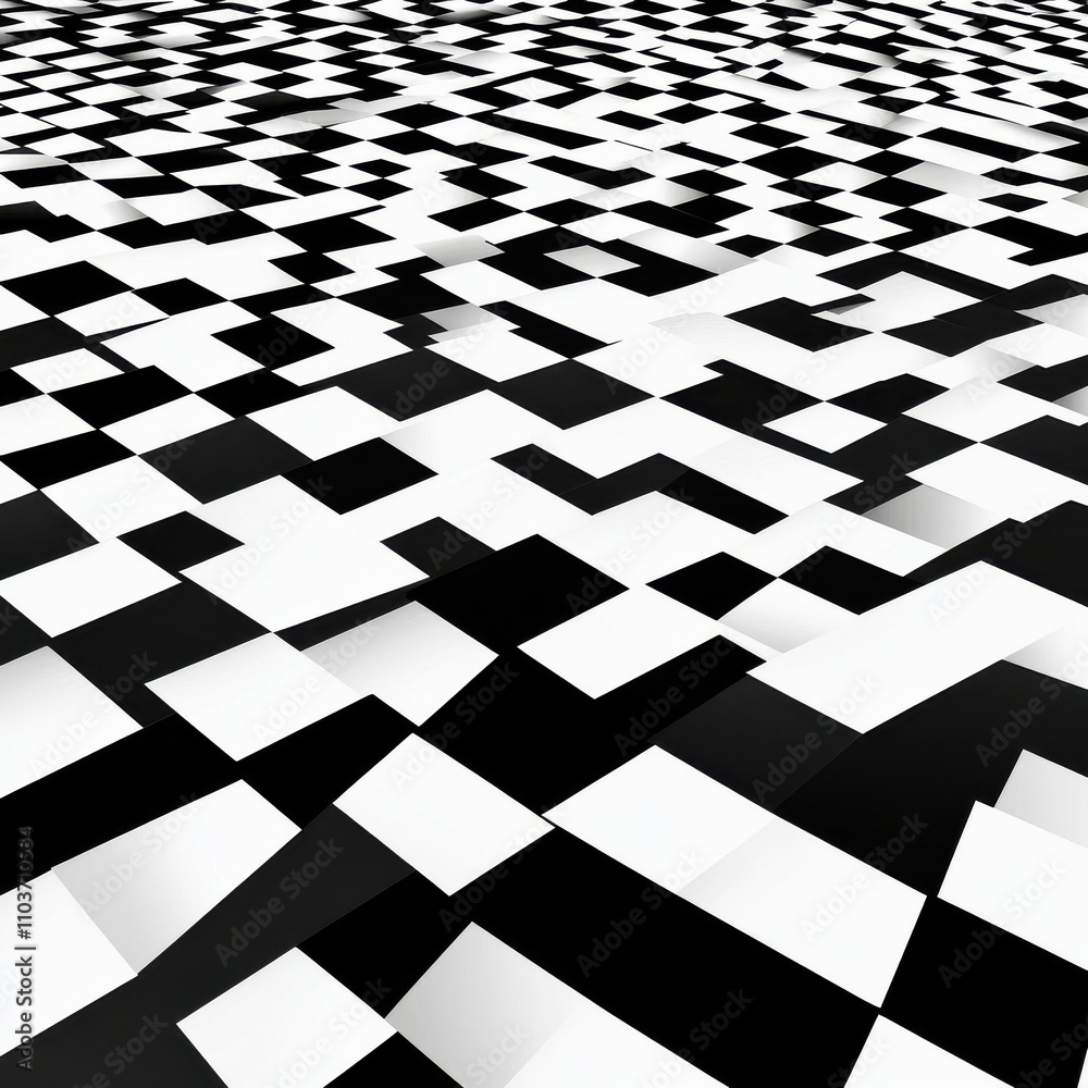 Poster abstract black and white geometric pattern creating a dynamic and modern visual effect.