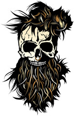 Tête de mort à moustache et barbe hipster skull moustachu et crane barbu