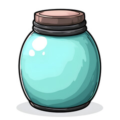 Decorative glass jar with a wooden lid for kitchen storage or decoration in vibrant turquoise color