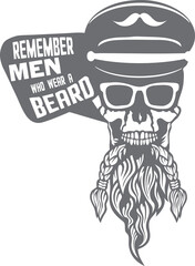 Tête de mort à barbe hipster skull et crane barbu tresse kepi lunette de soleil et slogan
