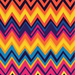 Vibrant zigzag pattern with warm and cool color transitions in shades of orange, pink, yellow, and blue.