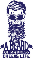 Tête de mort à barbe hipster skull et crane barbu lunette slogan
