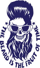 Tête de mort à barbe hipster skull et crane barbu lunette et slogan

