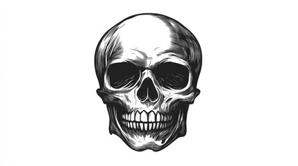 Fototapeta premium Intricate black skull tattoo design showcasing detailed shading and realistic features, perfect for body art enthusiasts and tattoo lovers.