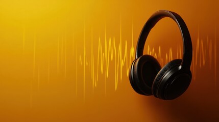 Black Headphones on Orange Background