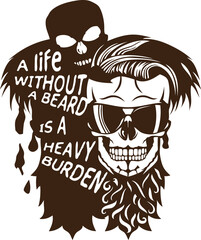 Tête de mort  et barbe hipster skull crane barbu slogan lunette de soleil
