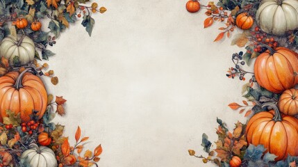 Thanksgiving Banner Featuring Vibrant Autumn Leaves and Colorful Pumpkins with Ample Space for Customizable Text