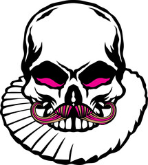 Tête de mort moustache hipster skull moustachu collerette crane