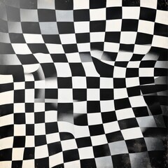 Fototapeta premium Abstract pattern of black and white checkered design, conveying a sense of movement and depth.