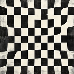 Obraz premium Abstract monochrome artwork featuring dynamic black and white checkered patterns with organic fluid shapes.