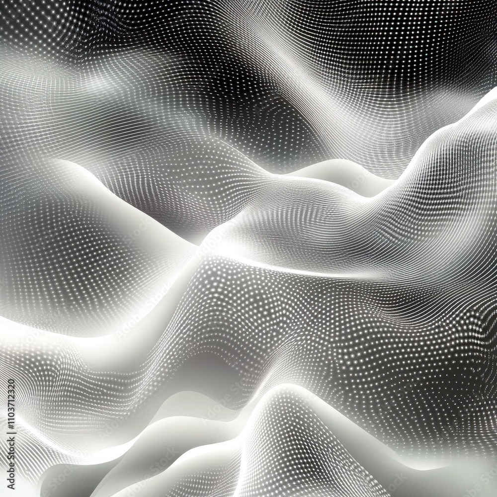 Poster abstract monochromatic texture with flowing lines and dotted patterns, creating a serene and modern 