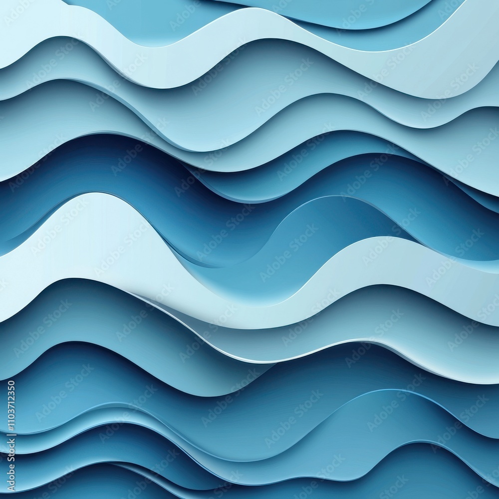 Poster abstract design featuring flowing layers in various shades of blue, creating a sense of depth and mo