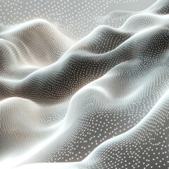 Abstract representation of dynamic waves in a futuristic style, featuring flowing white dots on a soft gradient background.