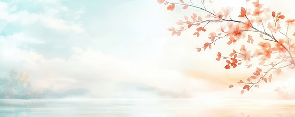 Obraz premium Colorful background with floral concept. Delicate blossoms against a serene pastel sky.