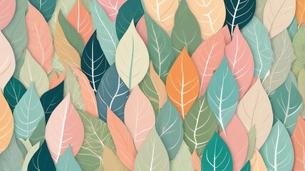 Beautiful pastel-colored leaves overlapping in bright yet neutral tones, offering a delicate visual.  