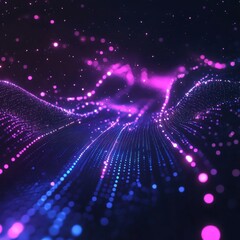 Naklejka premium Abstract digital landscape with glowing blue and pink lights, creating a sense of depth and movement.