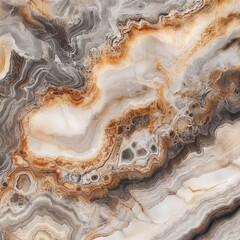 Fototapeta premium An intricate abstract pattern of agate stone featuring warm hues of orange, beige, and gray.