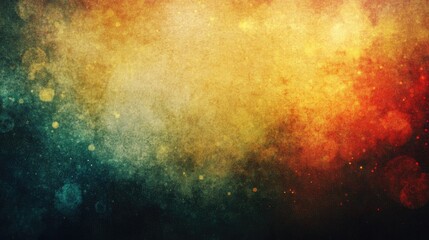 Obraz premium Abstract vintage background with soft yellow and orange bokeh effects blending into a dark teal shade, creating a warm, atmospheric glow.