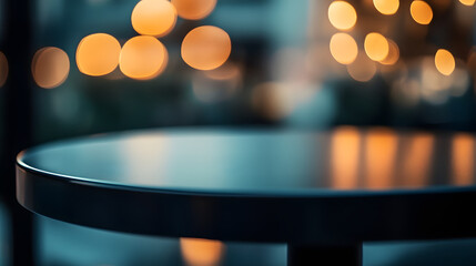 A blurred table foreground with soft, glowing lights in the background, creating a cozy ambiance.