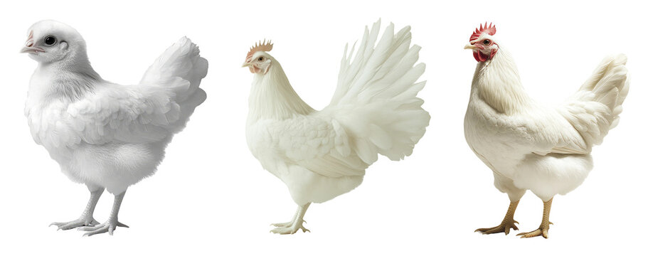 White Chickens on Transparent Background