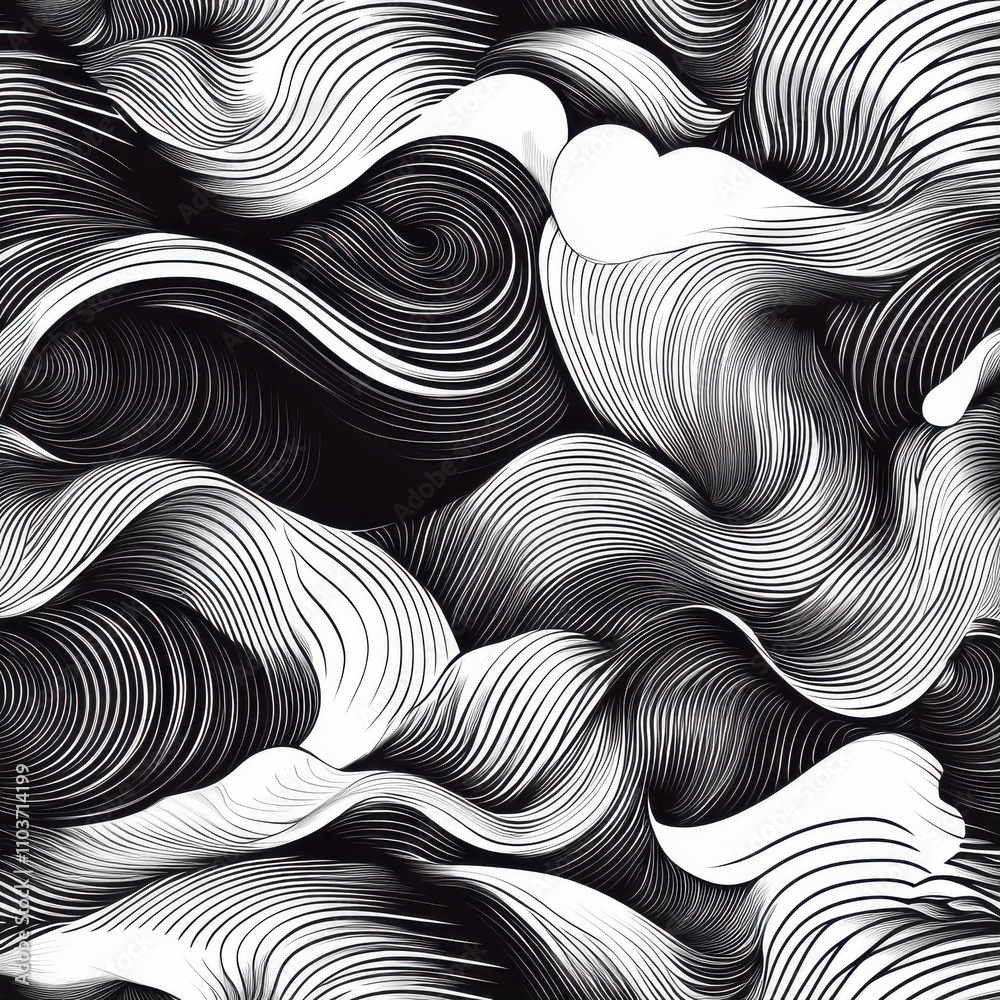 Poster abstract black and white wave patterns create a dynamic and flowing visual texture.