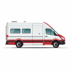 Side View of a Modern Emergency Response Vehicle with Red and White Color Scheme Featuring Ambulance Characteristics for Health Services Use