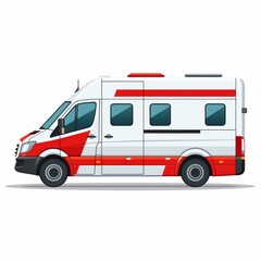 Detailed Illustration of a Modern Ambulance Vehicle in Side View with Red and White Color Scheme for Emergency Medical Services