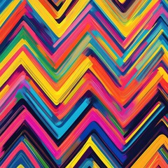 Vibrant zigzag patterns in a mix of colors including pink, blue, and yellow create a dynamic visual effect.
