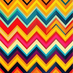 A vibrant chevron pattern featuring bright shades of orange, red, pink, and blue, creating a lively and energetic look.