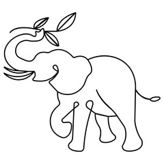 Elephant  single line art, continuous one line drawing of  Isolated outline vector icon 