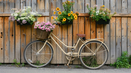 bicycle with flowers in the garden generated by AI technology