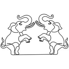 Elephant  single line art, continuous one line drawing of  Isolated outline vector icon 