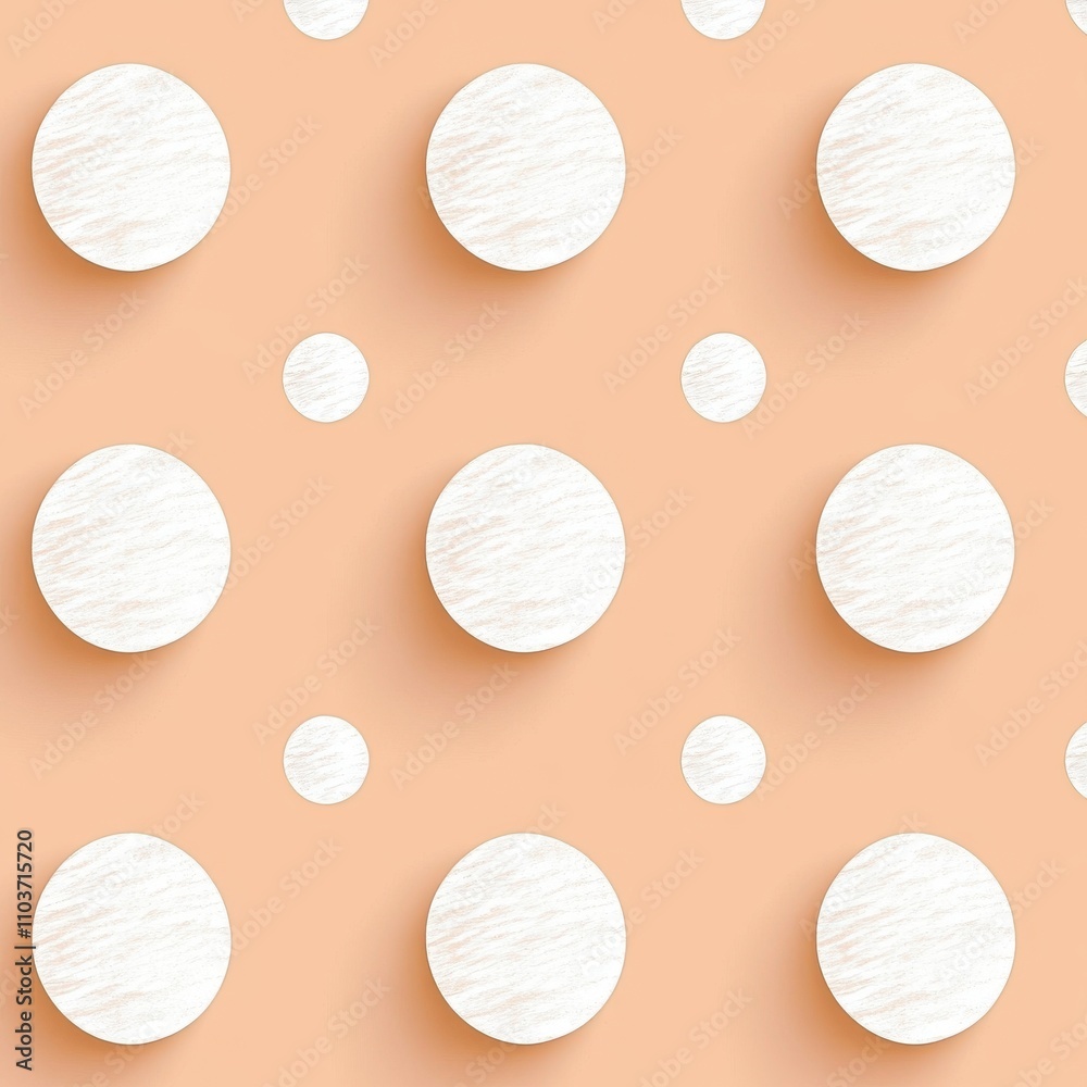 Poster soft white circles on a peach background create a playful and inviting pattern.