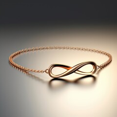 Elegant Rose Gold Infinity Bracelet on a Reflective Surface Perfect for Fashion and Jewelry Photography, Showcasing Timeless Style and Modern Elegance