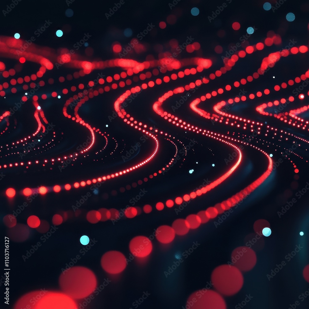 Fototapete abstract image of dynamic red and blue light waves reminiscent of digital data flow.